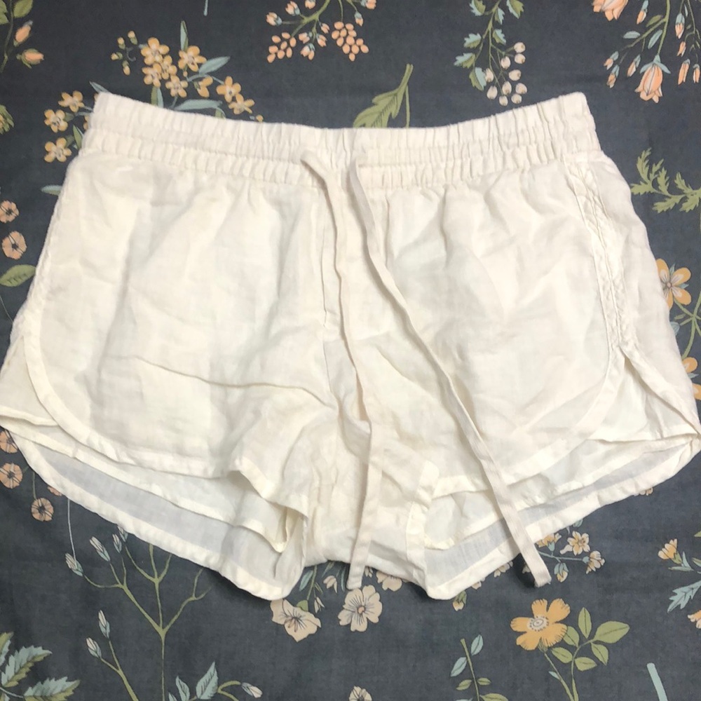 GAP 100% Linen Elastic Pull-On Drawstring Lined Shorts in Cream Size Small